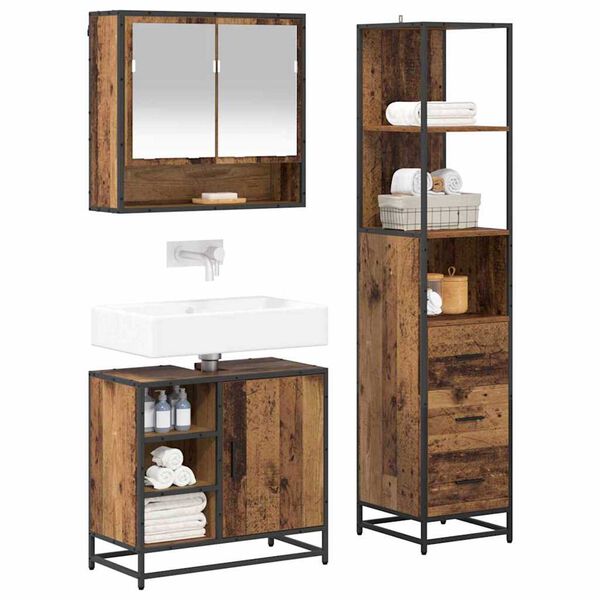 vidaXL Bathroom Furniture Set with Door 3 pcs Old Wood Engineered Wood