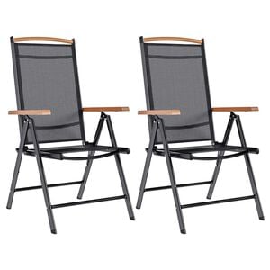 vidaXL Folding Chairs 2 pcs Aluminium and Textilene Black