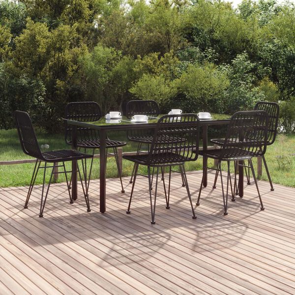 vidaXL 7 Piece Garden Dining Set Black Poly Rattan