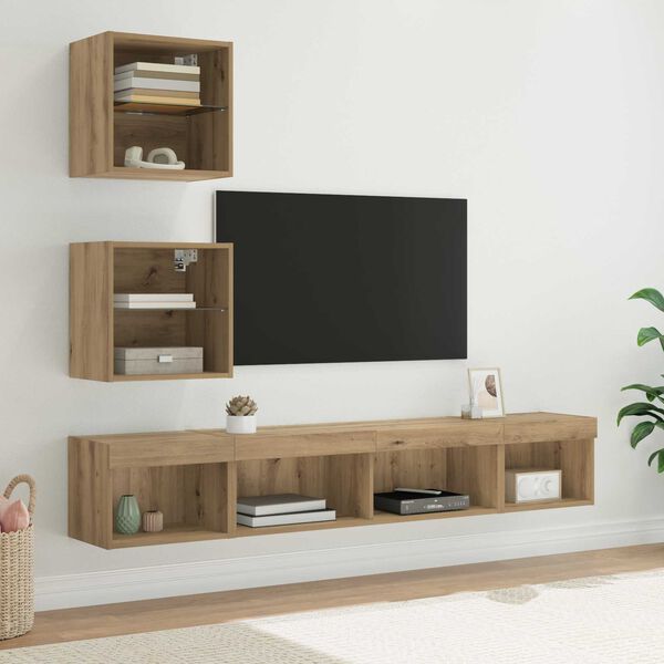 vidaXL TV Wall Units with LED 5 pcs Artisan Oak Engineered Wood