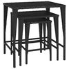 vidaXL Garden Nesting Tables 3 pcs Black Poly Rattan