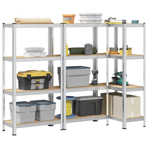 vidaXL 4-Layer Storage Shelves 3 pcs Silver Steel&Engineered Wood
