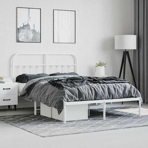 vidaXL Metal Bed Frame without Mattress with Headboard White 140x200cm