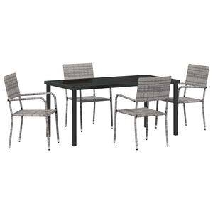 vidaXL Garden Dining Set with Cushion 5 pcs Grey Poly Rattan