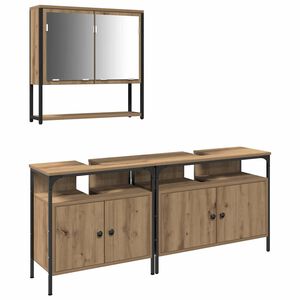 vidaXL Bathroom Furniture Set with Shelf 3 pcs Brown Engineered wood