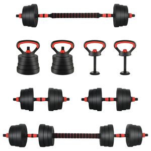 vidaXL 4-in-1 Dumbbell Set Black and Red 121 x 19.5 x 19.5 cm