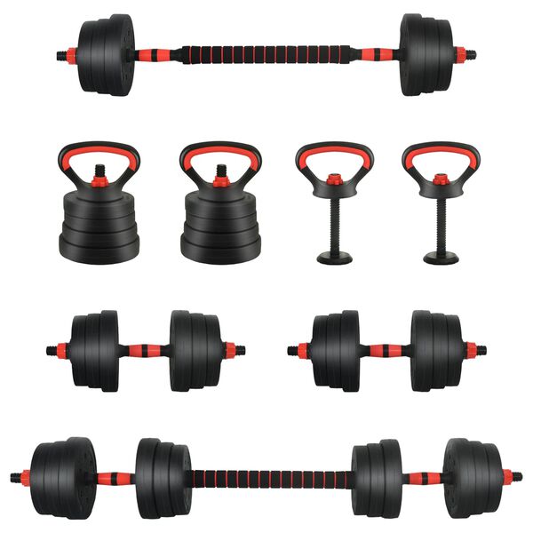 vidaXL 4-in-1 Dumbbell Barbell Kettlebell Set 20kg Black and Red