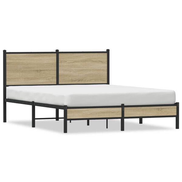 vidaXL Metal Bed Frame without Mattress Sonoma Oak 137x190 cm