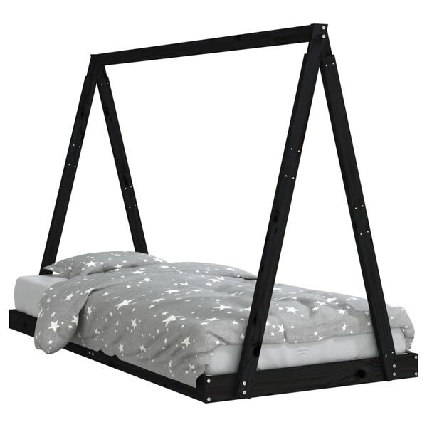 vidaXL Kids Bed Frame Black 90x190 cm Solid Wood Pine