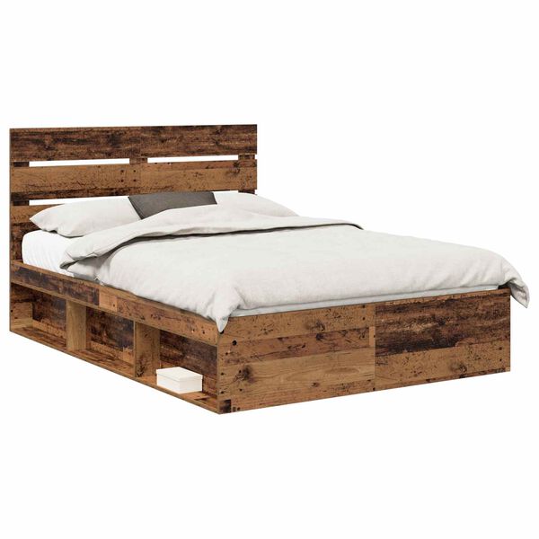 vidaXL Bed Frame with Headboard Old Wood 140 x 200 cm Solid Pine Wood