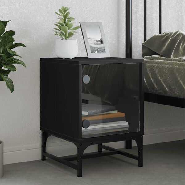vidaXL Bedside Cabinet with Glass Door Black 35x37x50 cm