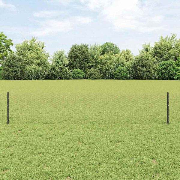 vidaXL Fence with Post Grey 0.4 x 100 m Steel and PVC