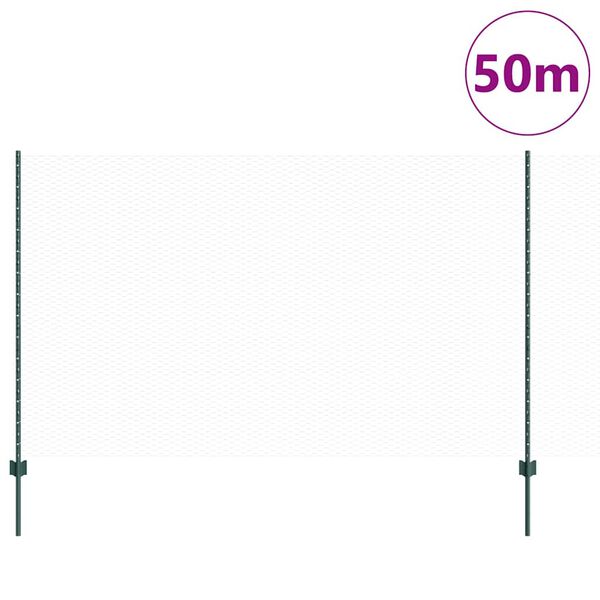 vidaXL Fence with Post Green 1.4 x 50 m Steel and PVC