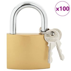 vidaXL U Lock with Keys 100 pcs Brass Iron