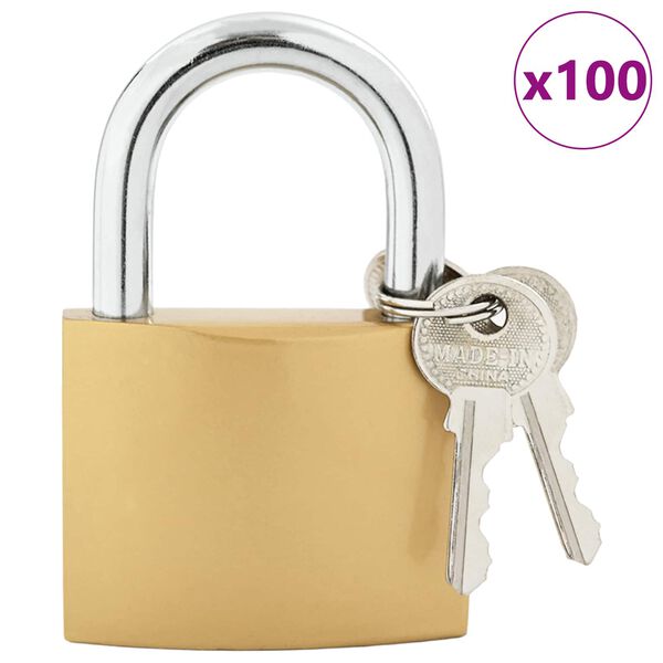 vidaXL U Lock with Keys 100 pcs Brass Iron