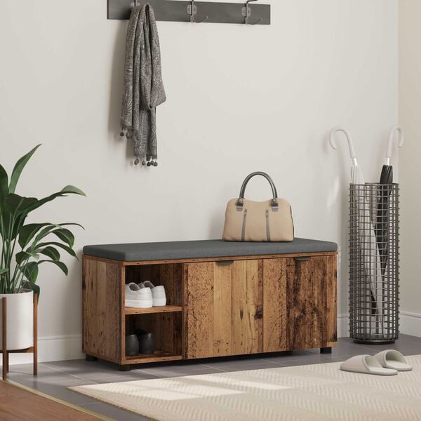 vidaXL Hall Bench Old Wood 100 x 38 x 46 cm Engineered Wood and Fabric