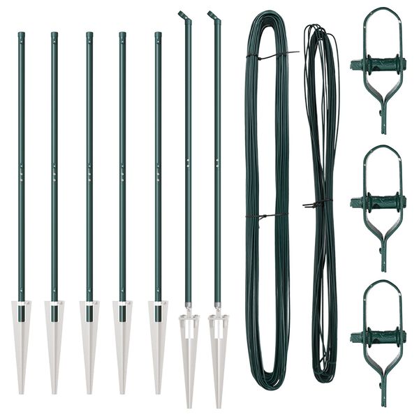 vidaXL Fence Posts Manual 7 pcs Green Ø32mm 180 cm Galvanised steel