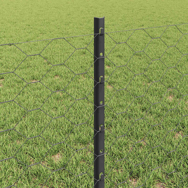 vidaXL Fence with Post Grey 0.6 x 50 m Steel and PVC