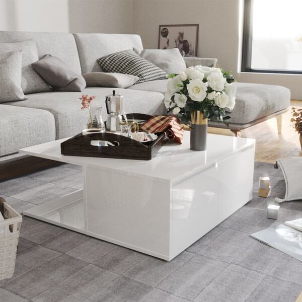 vidaXL Coffee Table High Gloss White 80x80x31 cm Engineered Wood