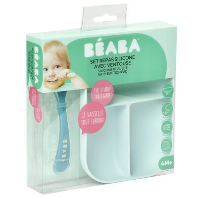 Beaba 2 Piece Compartment Baby Plate Set Silicone Blue