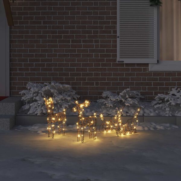vidaXL Reindeer Pull Sleigh Warm White 53 x 28 x 33 cm Rattan