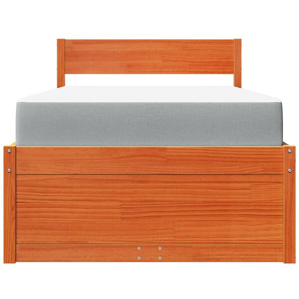 vidaXL Bed with Drawers and Mattress Wax Brown 100x200 cm Solid Wood Pine