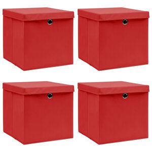 vidaXL Storage Boxes with Lids 4 pcs Red 32x32x32 cm Fabric
