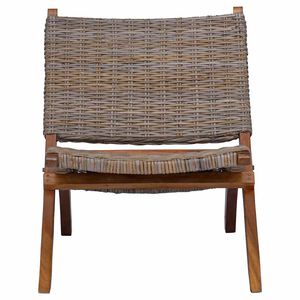 vidaXL Relaxing Chair Natural Kubu Rattan and Solid Mahogany Wood