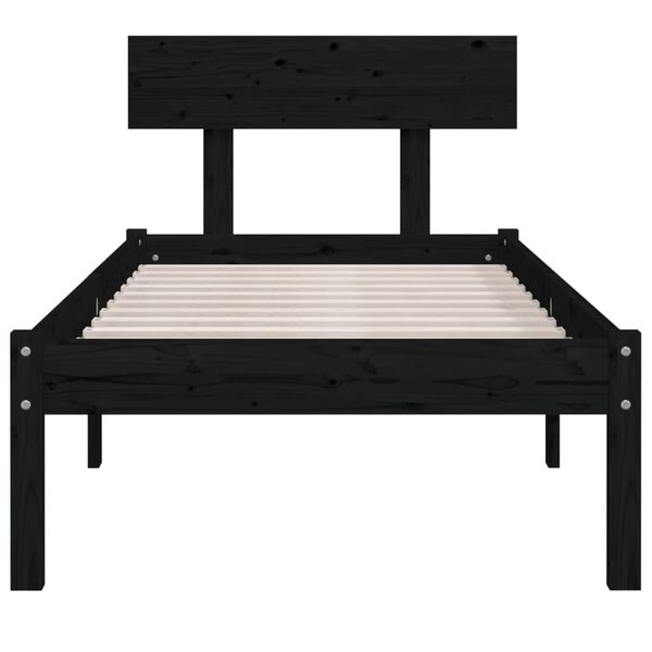 vidaXL Bed Frame without Mattress Black Solid Wood Pine Single