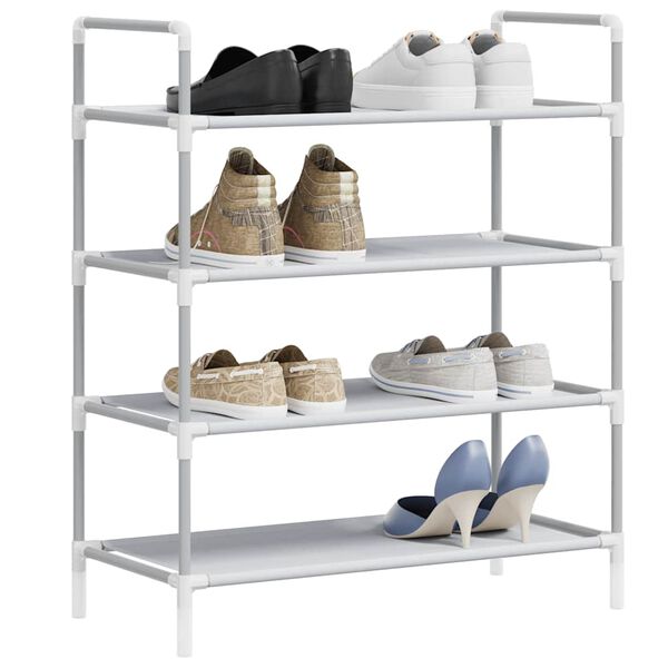 vidaXL Shoe Rack with 4 Shelves Metal and Non-woven Fabric Silver