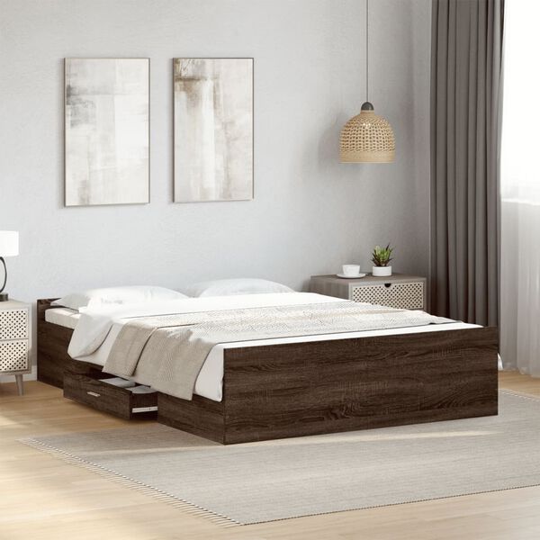 vidaXL Bed Frame with Drawers without Mattress Brown Oak 120x190 cm Small Double