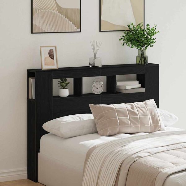 vidaXL LED Headboard Black oak 140 x 18.5 x 103.5 cm Engineered wood