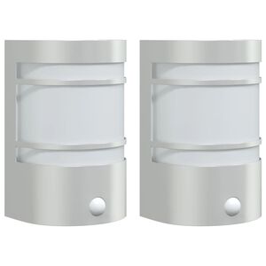 vidaXL Outdoor Wall Lights with Sensors 2pcs Silver Stainless Steel