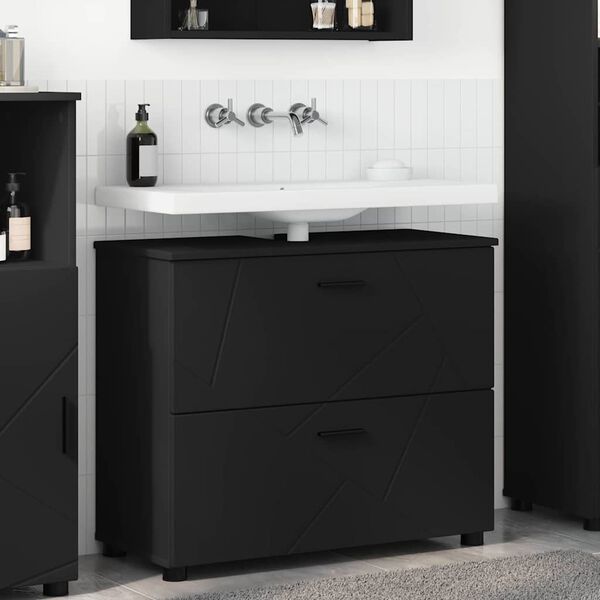 vidaXL Bathroom Cabinet with Drawer with Door Black 76.5 x 35 x 64 cm