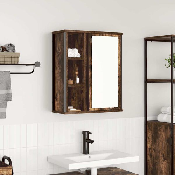 vidaXL Bathroom Wall Cabinet with Mirror Smoked Oak 50x21x60 cm