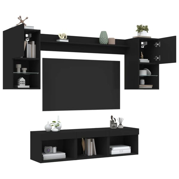 vidaXL 7 Piece TV Wall Units with LED Black Engineered Wood