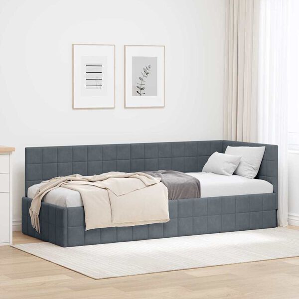 vidaXL Corner Bed Frame with Headboard Dark Grey 80 cm x 200 cm Velvet