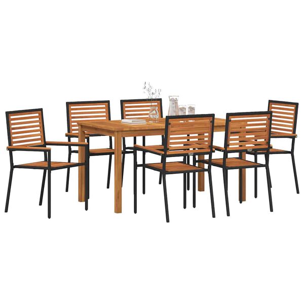 vidaXL Garden Dining Set 7 pcs Black Solid Acacia Wood