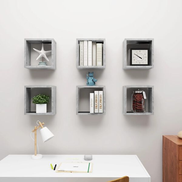 vidaXL Wall Cube Shelves 6 pcs Concrete Grey 30x15x30 cm