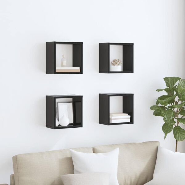 vidaXL Wall Cube Shelves 4 pcs High Gloss Black 26x15x26 cm