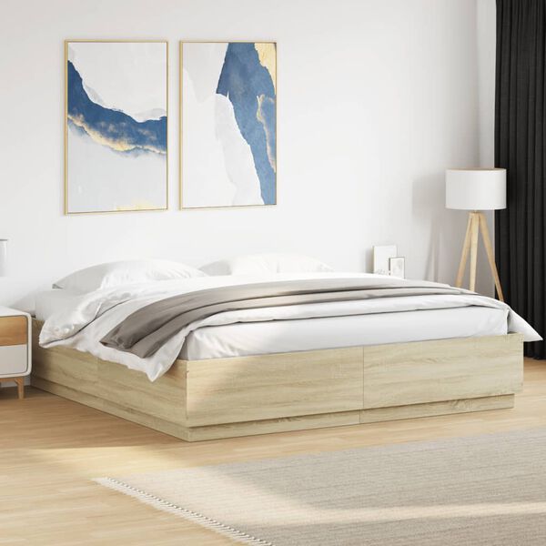vidaXL Bed Frame with LED without Mattress Sonoma Oak 180x200 cm Super King