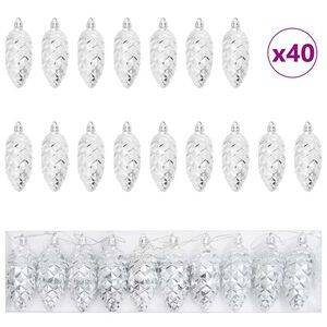 vidaXL Christmas Pine Cone Ball 40 pcs LEDs Silver 4 x 9 cm Plastic