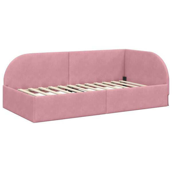 vidaXL Corner Bed Frame with Headboard Pink 90 cm x 200 cm Fabric
