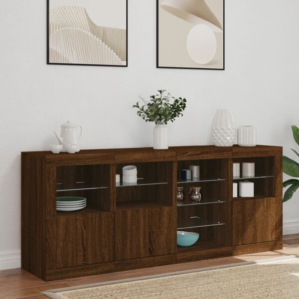 vidaXL Sideboard with LED Lights Brown Oak 164x37x67 cm