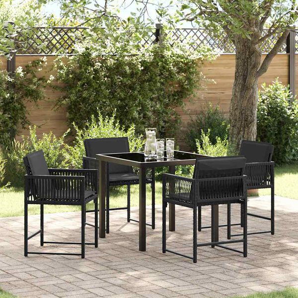 vidaXL Garden Dining Set 5 pcs Black Poly Rattan