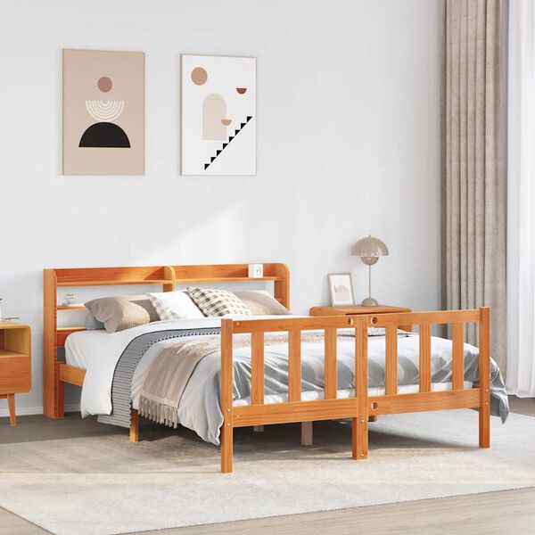 vidaXL Bed Frame with Headboard without Mattress Wax Brown 140x200 cm