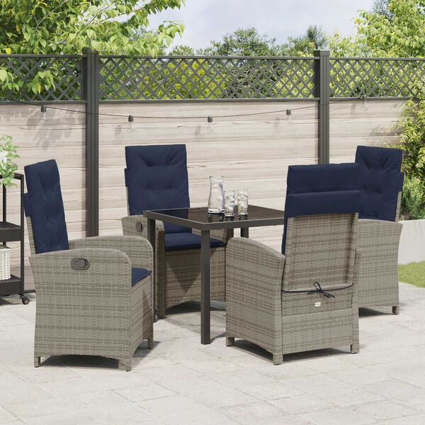 vidaXL Garden Dining Set with Cushion 5 pcs Grey Poly Rattan
