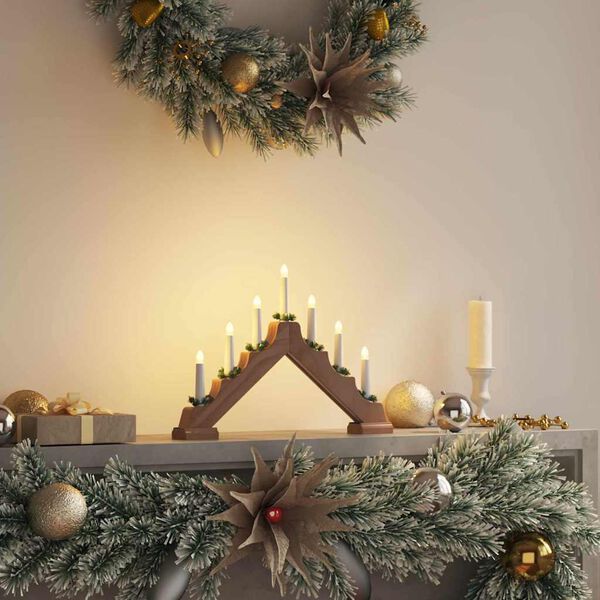 vidaXL Christmas Candle Bridge Brown 39.5 x 5 x 29 cm Solid Pine Wood