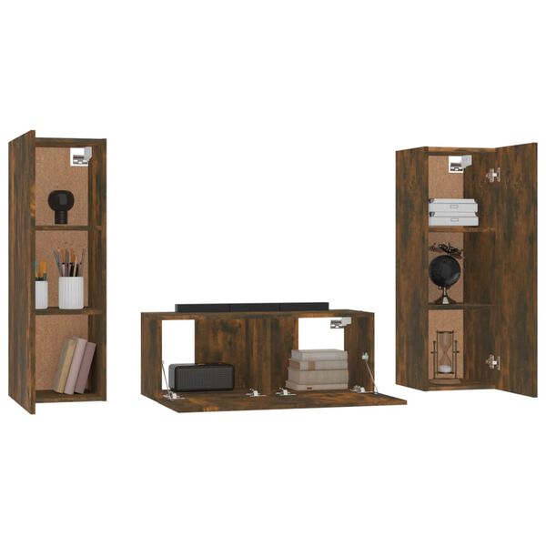 vidaXL 3 Piece TV Cabinet Set Smoked Oak Engineered Wood