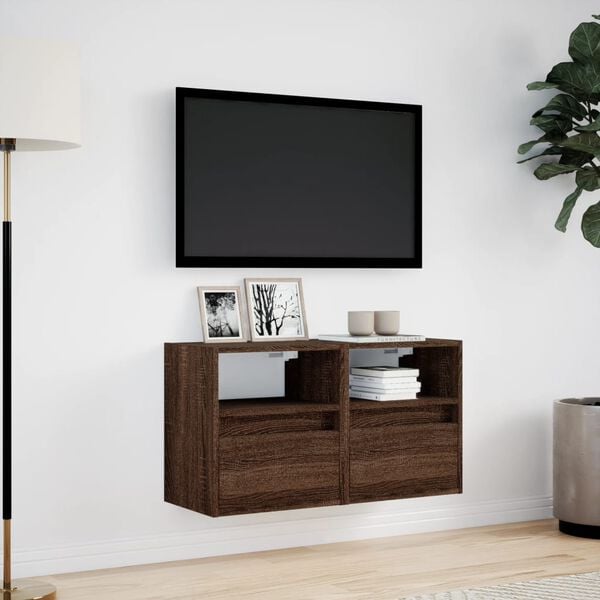 vidaXL TV Wall Cabinets with LED Lights 2 pcs Brown Oak 41x31x45 cm